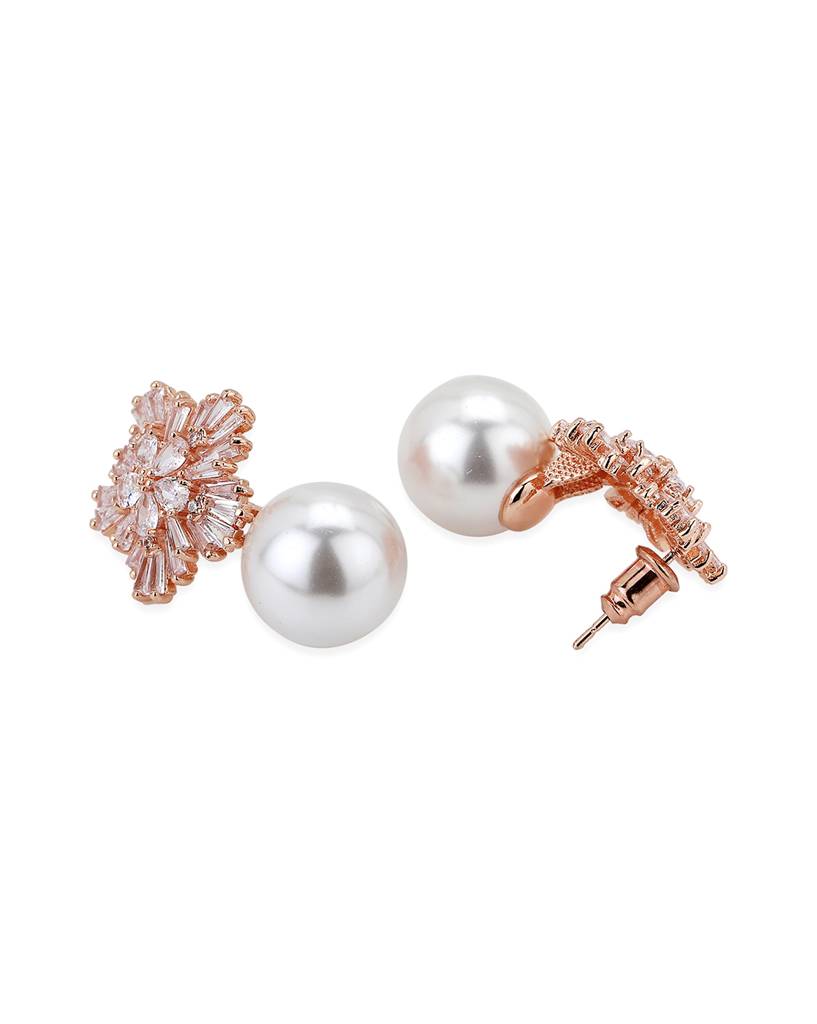 Rose Gold-Plated Floral Premium Drop Earrings : FJE4147