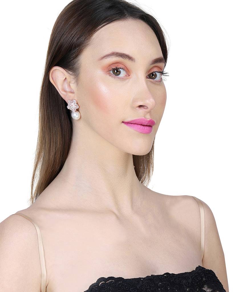 Rose Gold-Plated Floral Premium Drop Earrings : FJE4147