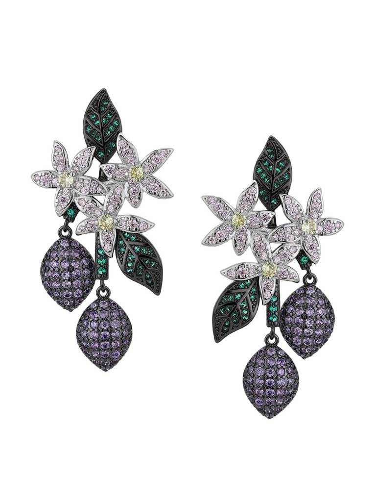 Silver-Plated Floral Premium Drop Earrings : FJE4149