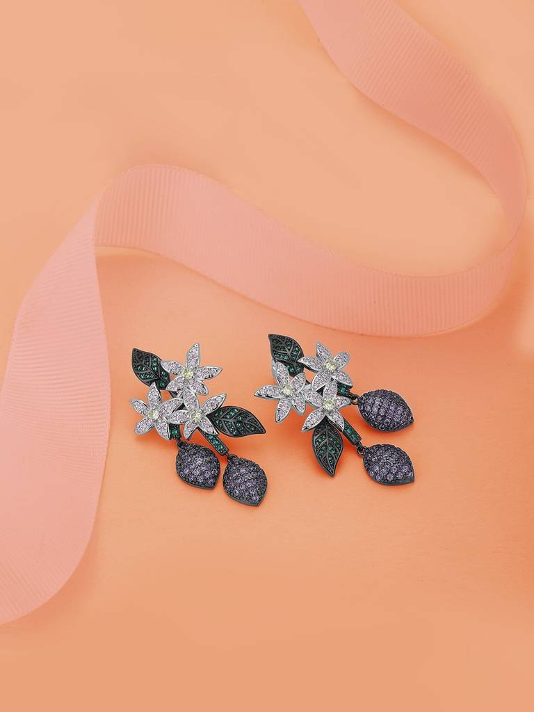 Silver-Plated Floral Premium Drop Earrings : FJE4149