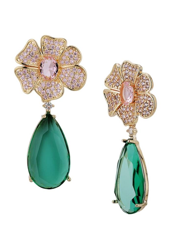 Gold-Plated Cubic Zirconia Teardrop Shaped Premium Drop Earrings : FJE4150