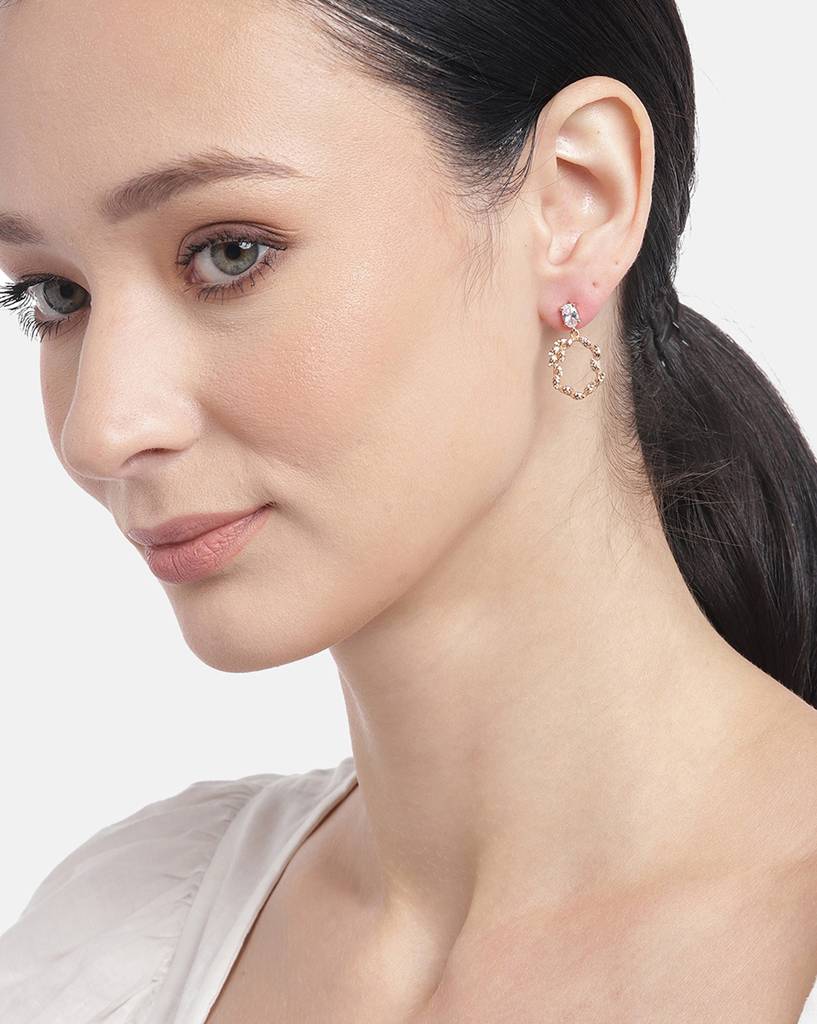 Carlton London 18Kt Rose Gold Plated Contemporary Drop Earrings : FJE4316