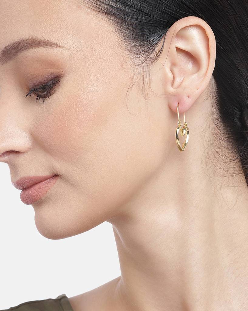 Carlton London 18Kt Gold Plated Drop Earrings With Textured Heart : FJE4319