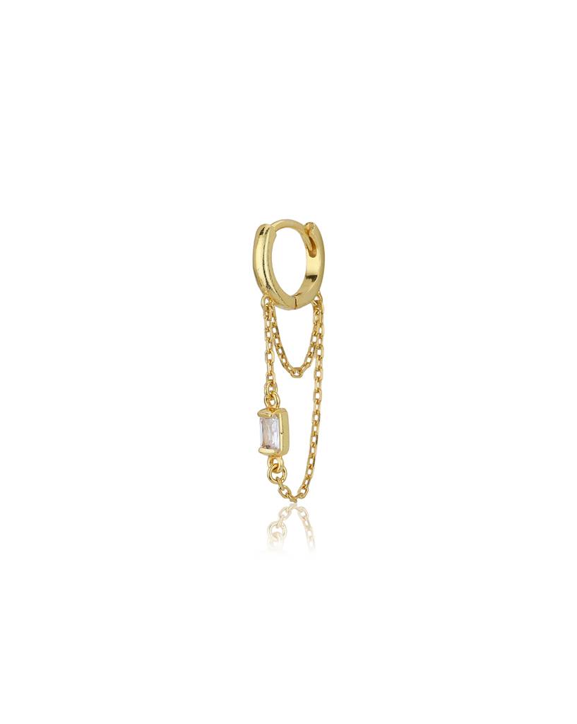 18Kt Gold Plated Hoop Earrings With Dangling Double Chain & Cz : FJE4329