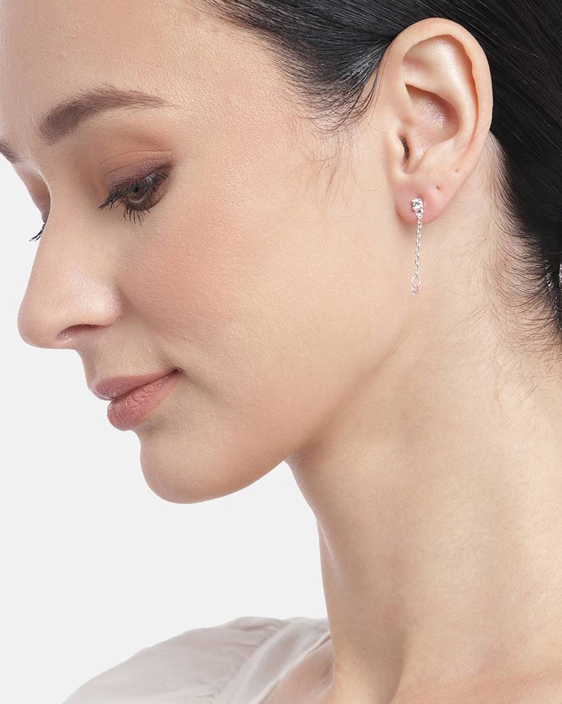 Carlton London Silver Toned Rhodium Plated Drop Earrings Dangling Cz : FJE4333