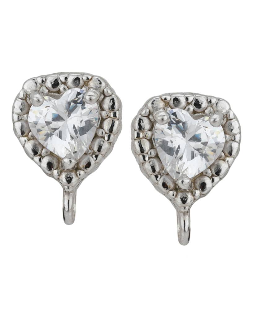 Carlton London Rhodium-Plated Cubic Zirconia Heart Shaped Studs Earrings : FJE4353