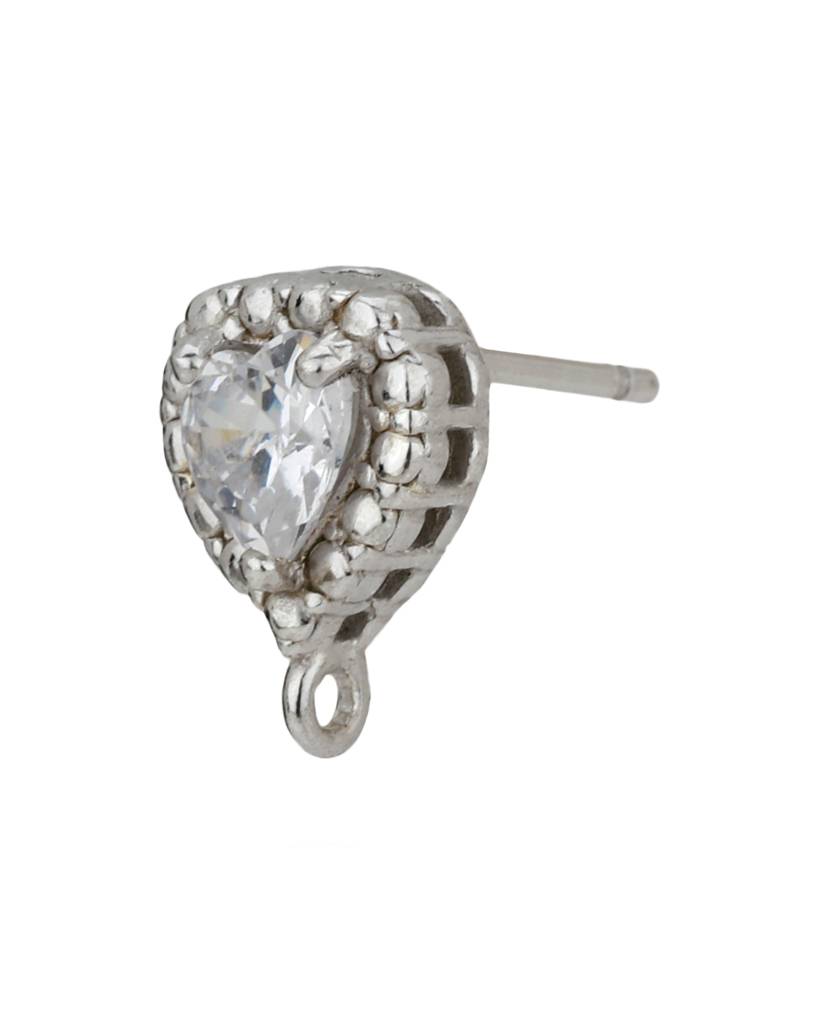 Carlton London Rhodium-Plated Cubic Zirconia Heart Shaped Studs Earrings : FJE4353