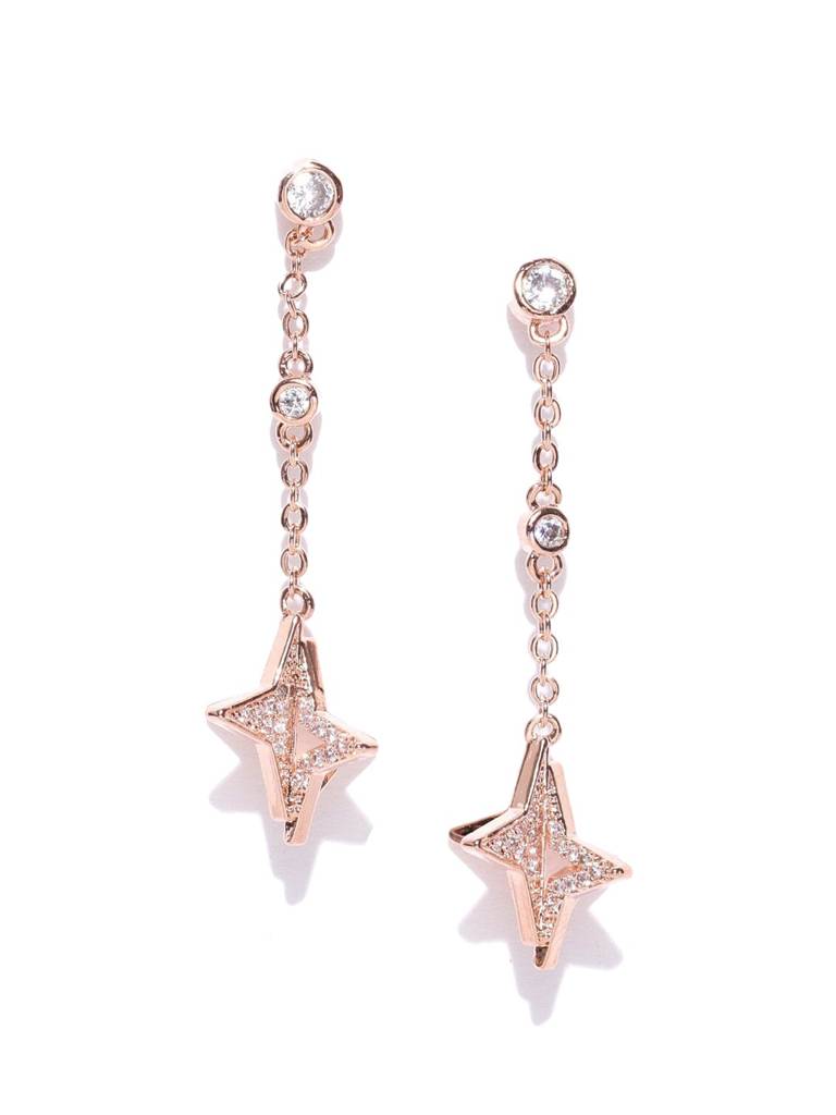 Rose Gold Star Shaped Drop Earrings : FJE4354