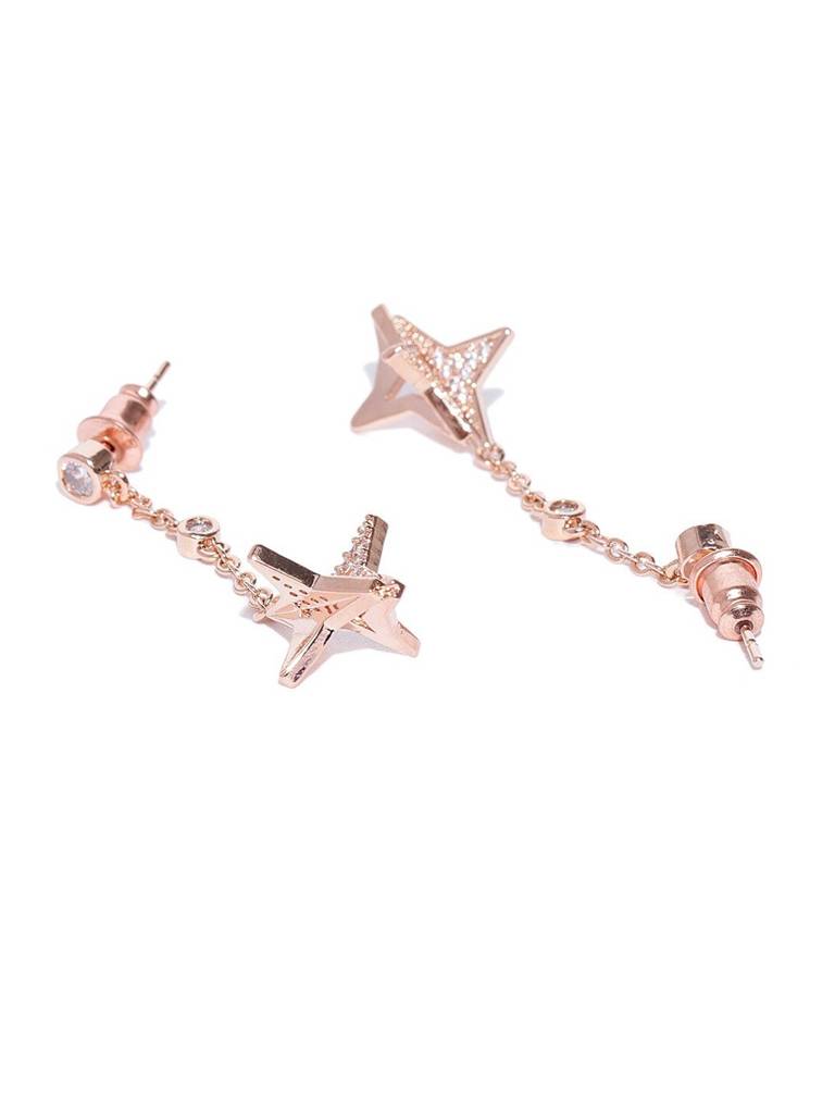 Rose Gold Star Shaped Drop Earrings : FJE4354