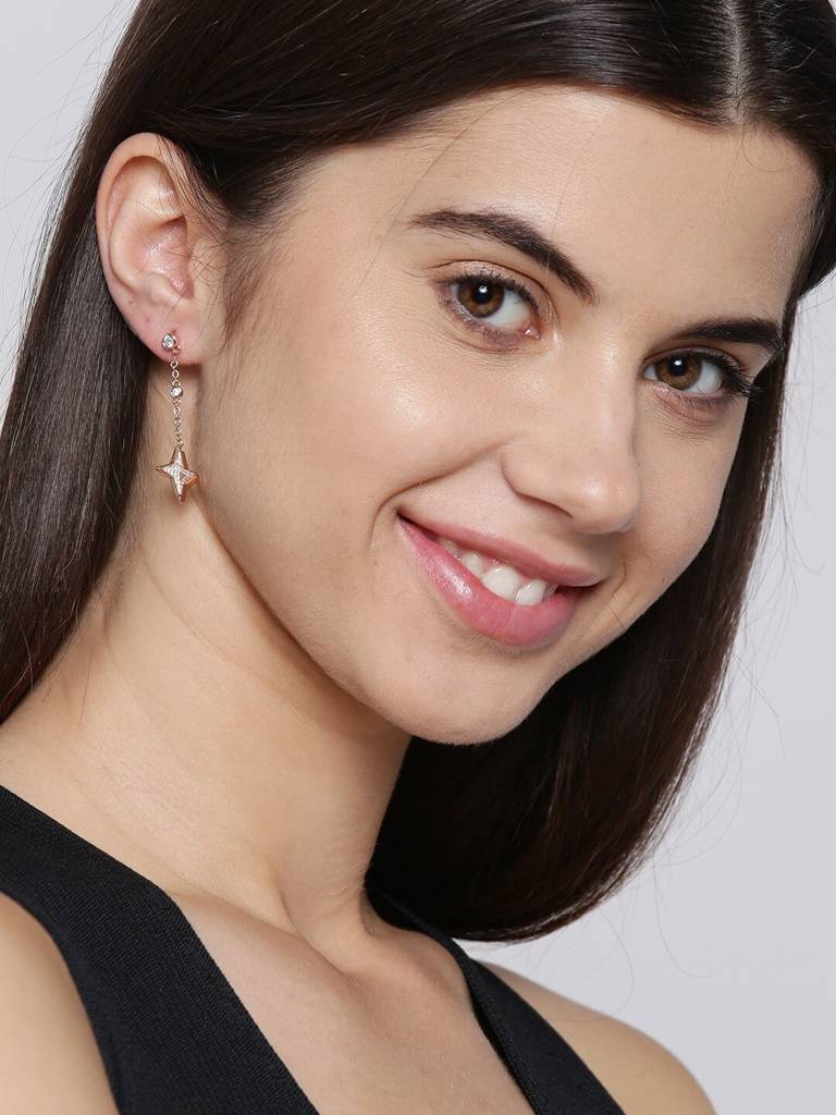 Rose Gold Star Shaped Drop Earrings : FJE4354
