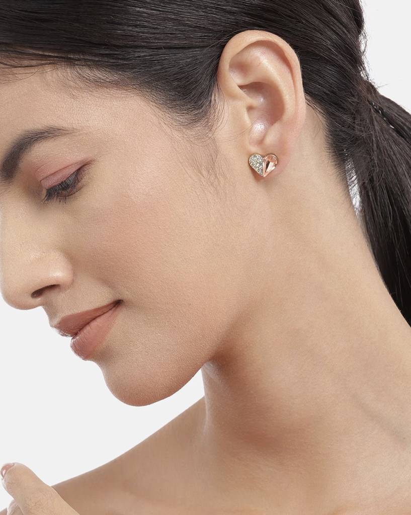 Carlton London Gold-Plated Cz Studded Heart Shaped Studs Earrings : FJE4377