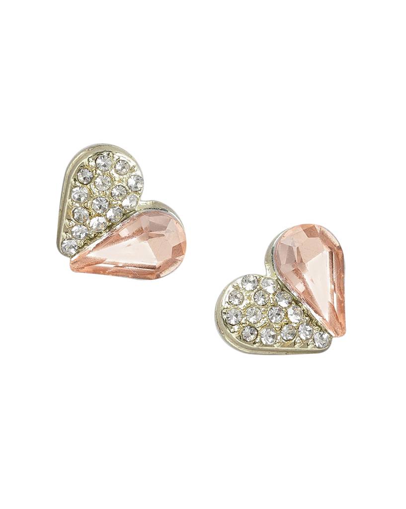 Carlton London Gold-Plated Cz Studded Heart Shaped Studs Earrings : FJE4377