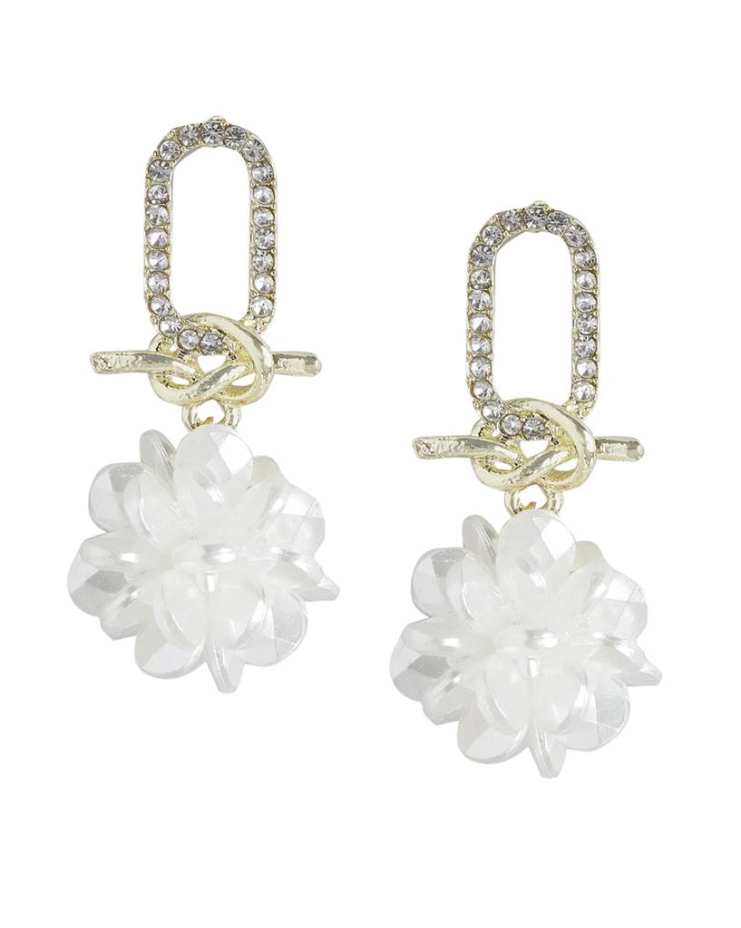 Carlton London Women Gold-Plated Cz Studded Floral Drop Earrings : FJE4380