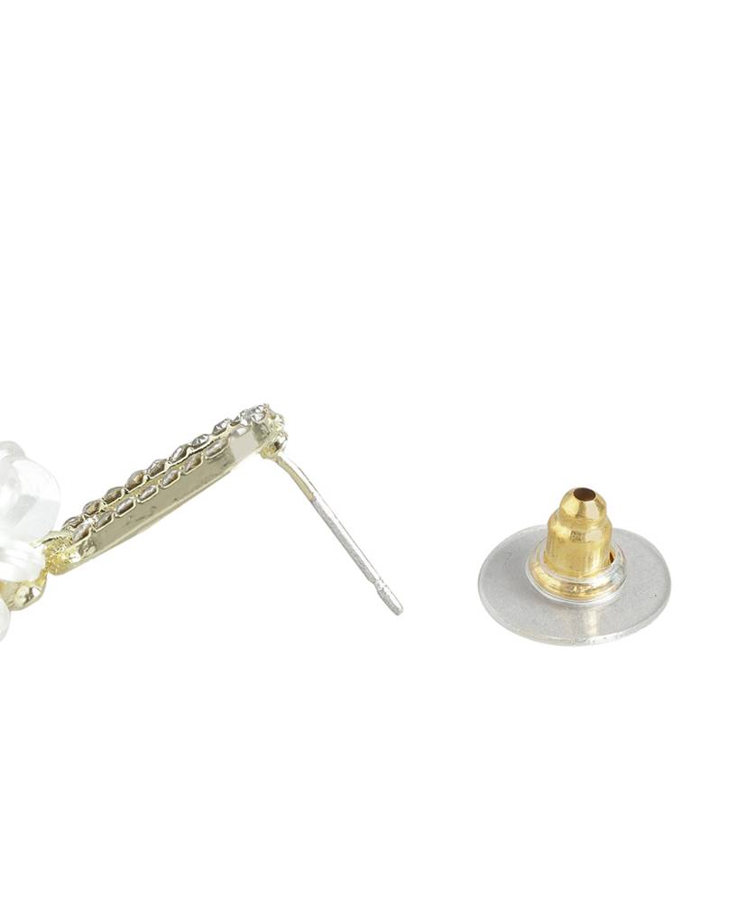 Carlton London Women Gold-Plated Cz Studded Floral Drop Earrings : FJE4380