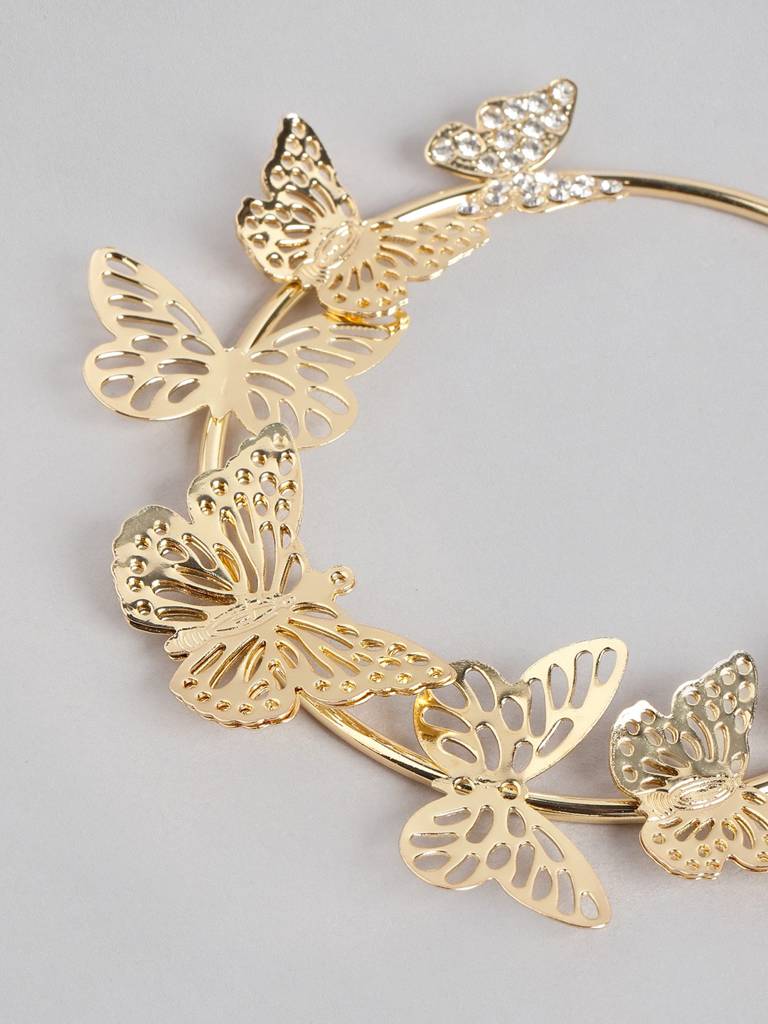 Gold-Plated Cz-Studded Butterfly Hoop Earrings : FJE4382
