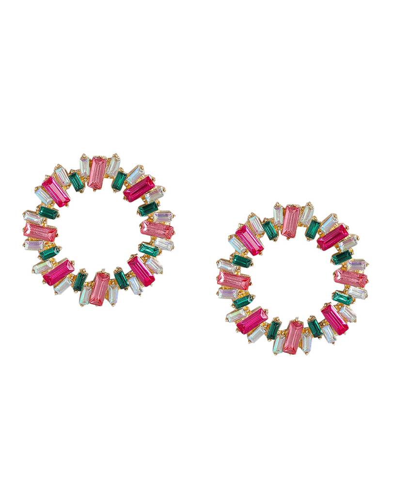 Carlton London Gold-Plated Cz Studded Circular Studs Earrings : FJE4384