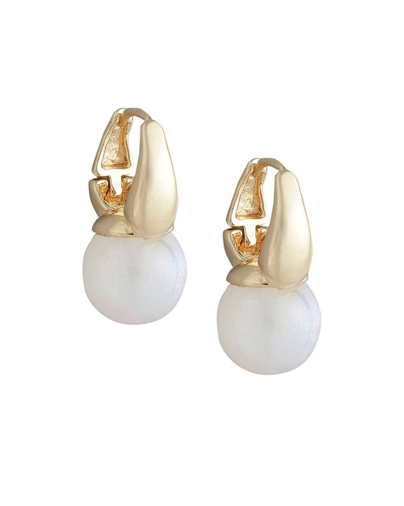 Carlton London Women Gold-Plated Pearl Hoop Earrings : FJE4387