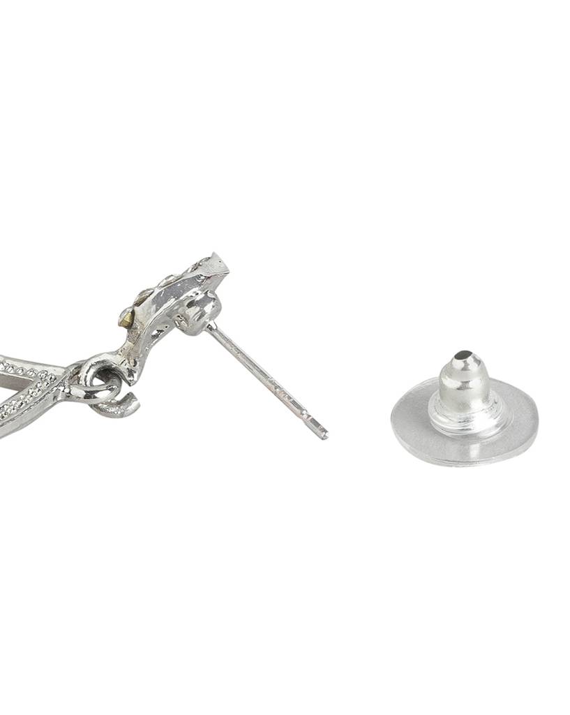 Carlton London Rhodium-Plated Crystal Studded Teardrop Shaped Drop Earrings : FJE4388