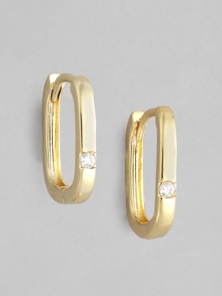 Women Gold-Plated Cz Studded Hoop Earrings : FJE4389