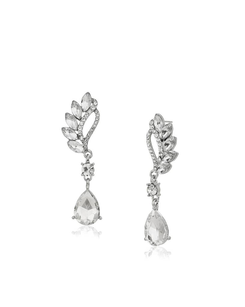 Carlton London Premium Rhodium-Plated Crystal-Studded Drop Earrings : FJE4390