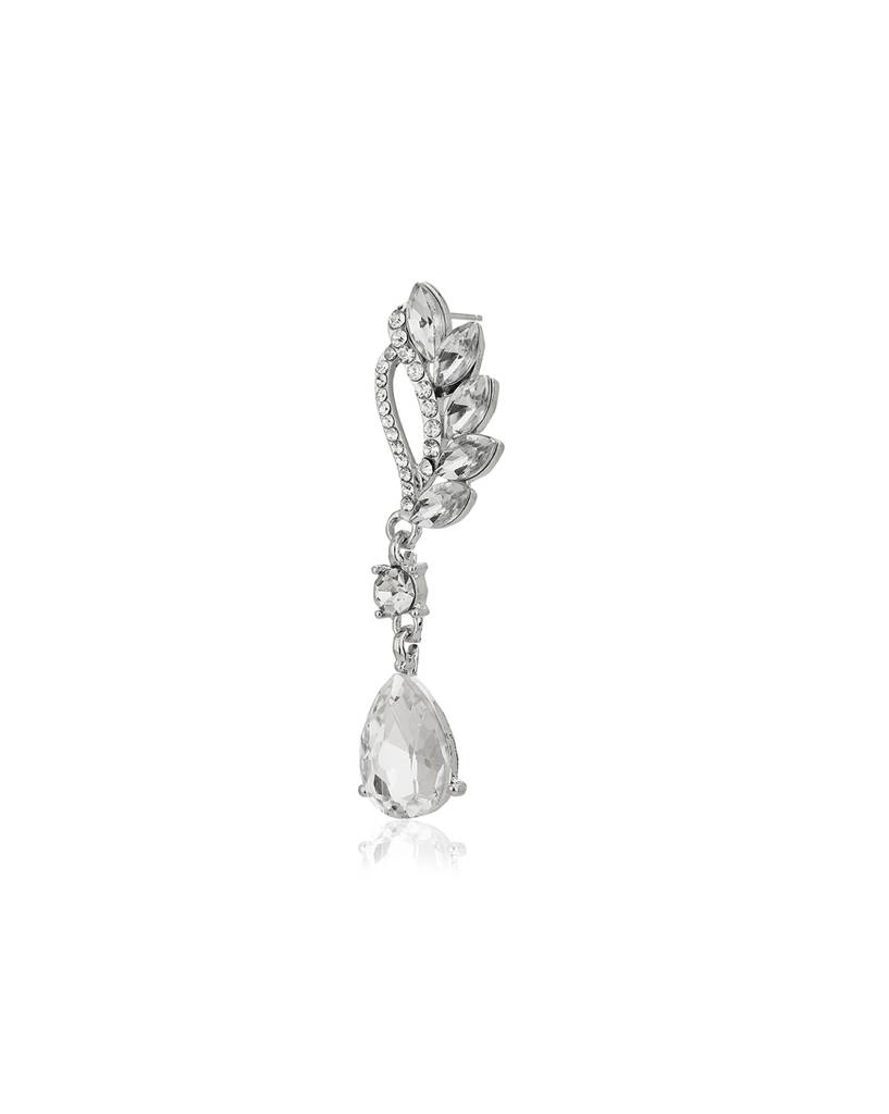 Carlton London Premium Rhodium-Plated Crystal-Studded Drop Earrings : FJE4390