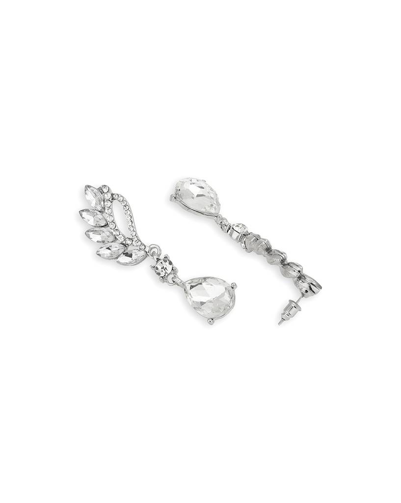 Carlton London Premium Rhodium-Plated Crystal-Studded Drop Earrings : FJE4390
