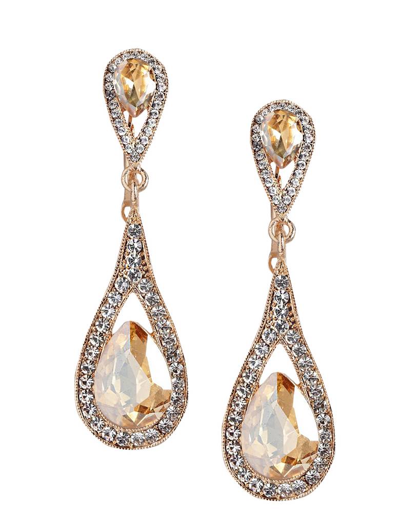 Carlton London Rose Gold-Plated Crystal-Studded Teardrop Shaped Classic Drop Earrings : FJE4395