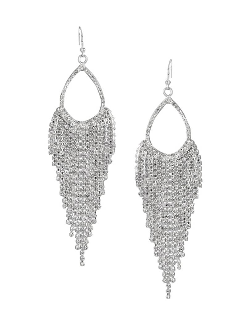 Carlton London Rhodium-Plated Cz-Studded Teardrop Shaped Drop Earrings : FJE4396