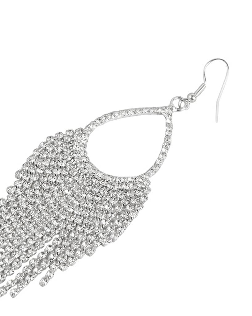 Carlton London Rhodium-Plated Cz-Studded Teardrop Shaped Drop Earrings : FJE4396