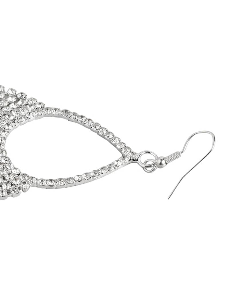 Carlton London Rhodium-Plated Cz-Studded Teardrop Shaped Drop Earrings : FJE4396