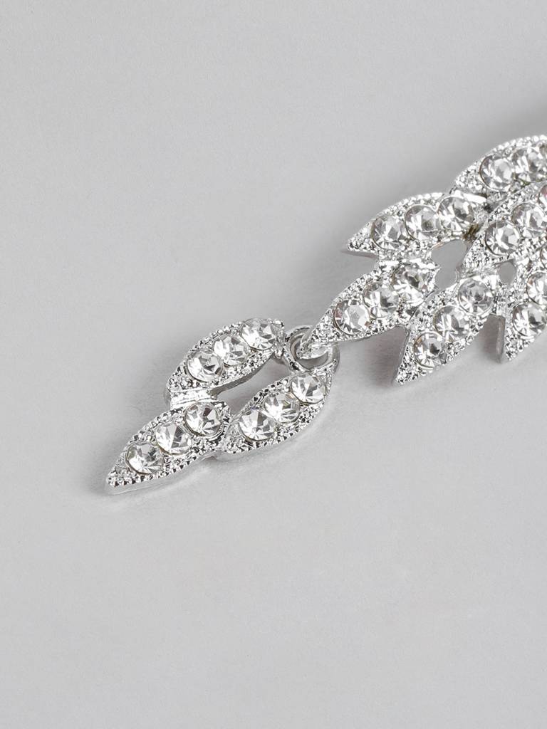 Women Rhodium-Plated Cz-Studded Contemporary Drop Earrings : FJE4401