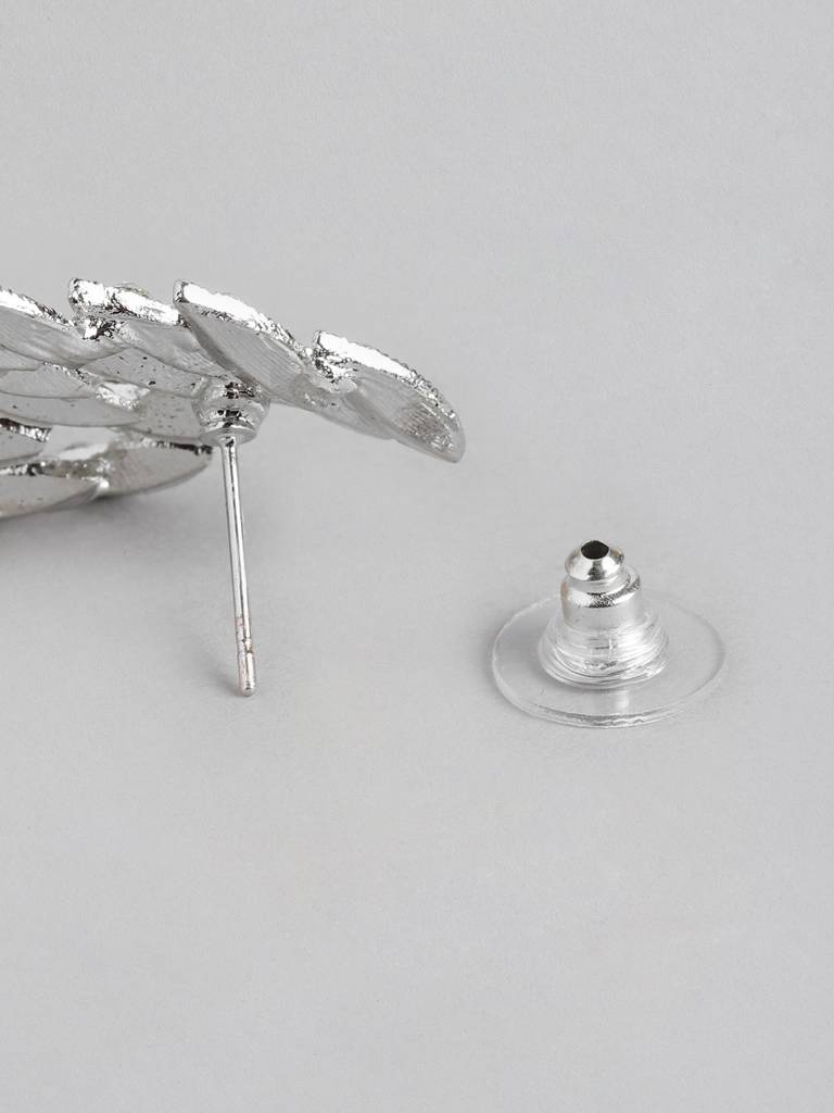 Women Rhodium-Plated Cz-Studded Contemporary Drop Earrings : FJE4401