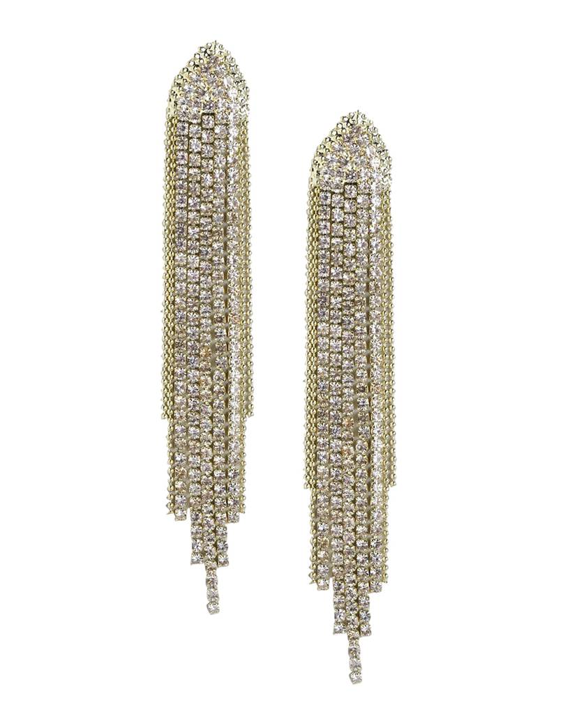 Carlton London Women Gold-Plated Cz Studded Tassel Drop Earrings : FJE4402