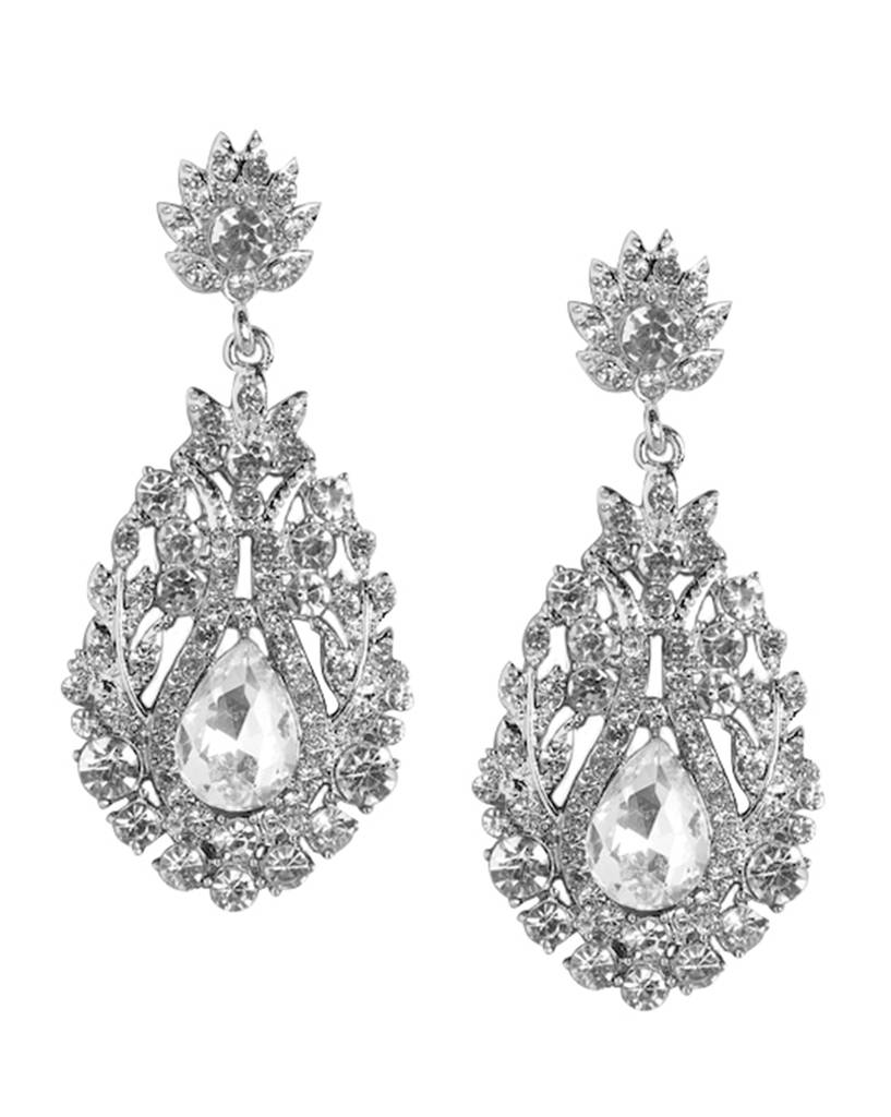 Rhodium-Plated Cz Studded Teardrop Shaped Drop Earrings : FJE4404