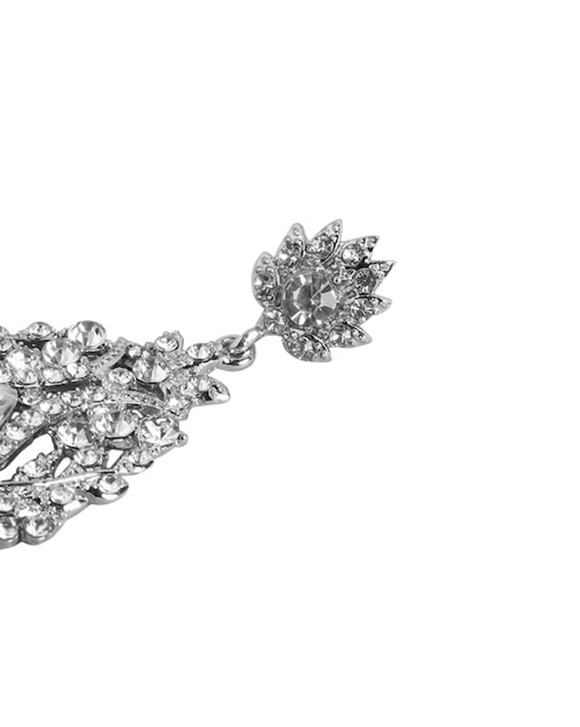 Rhodium-Plated Cz Studded Teardrop Shaped Drop Earrings : FJE4404