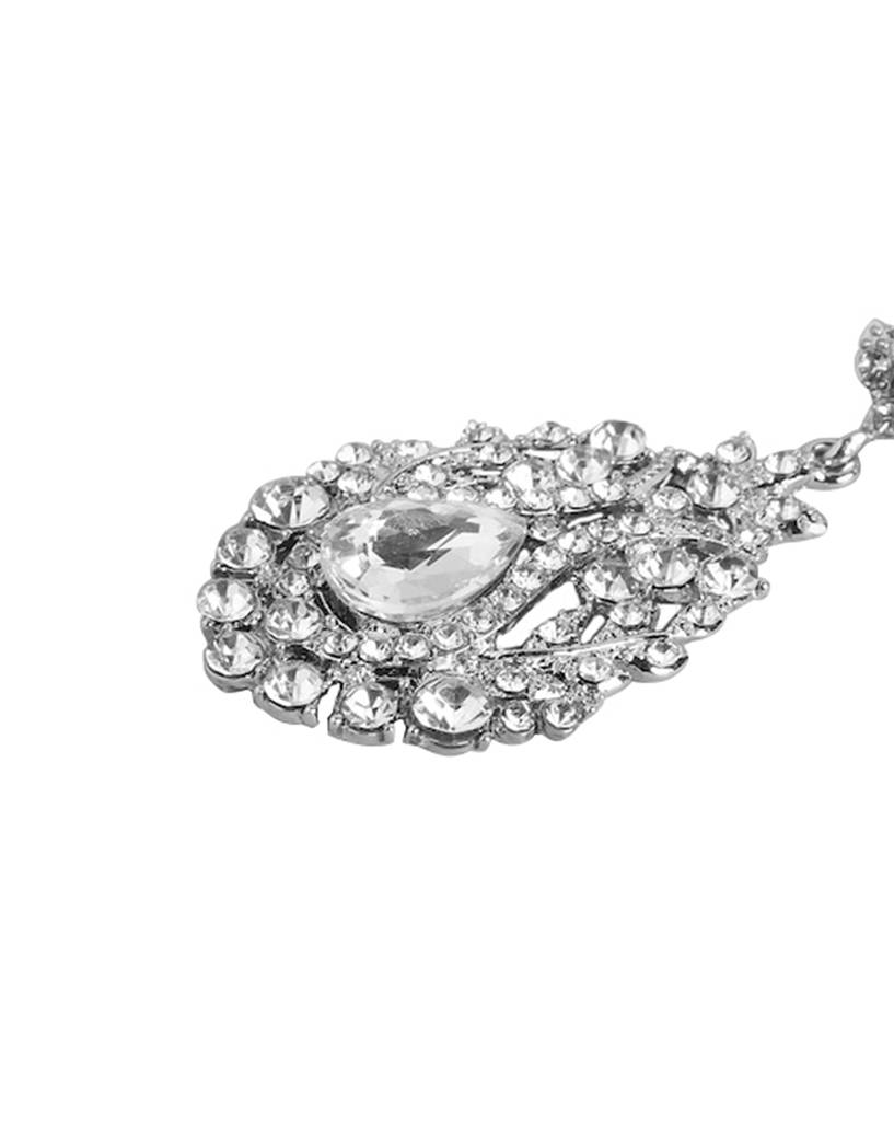 Rhodium-Plated Cz Studded Teardrop Shaped Drop Earrings : FJE4404