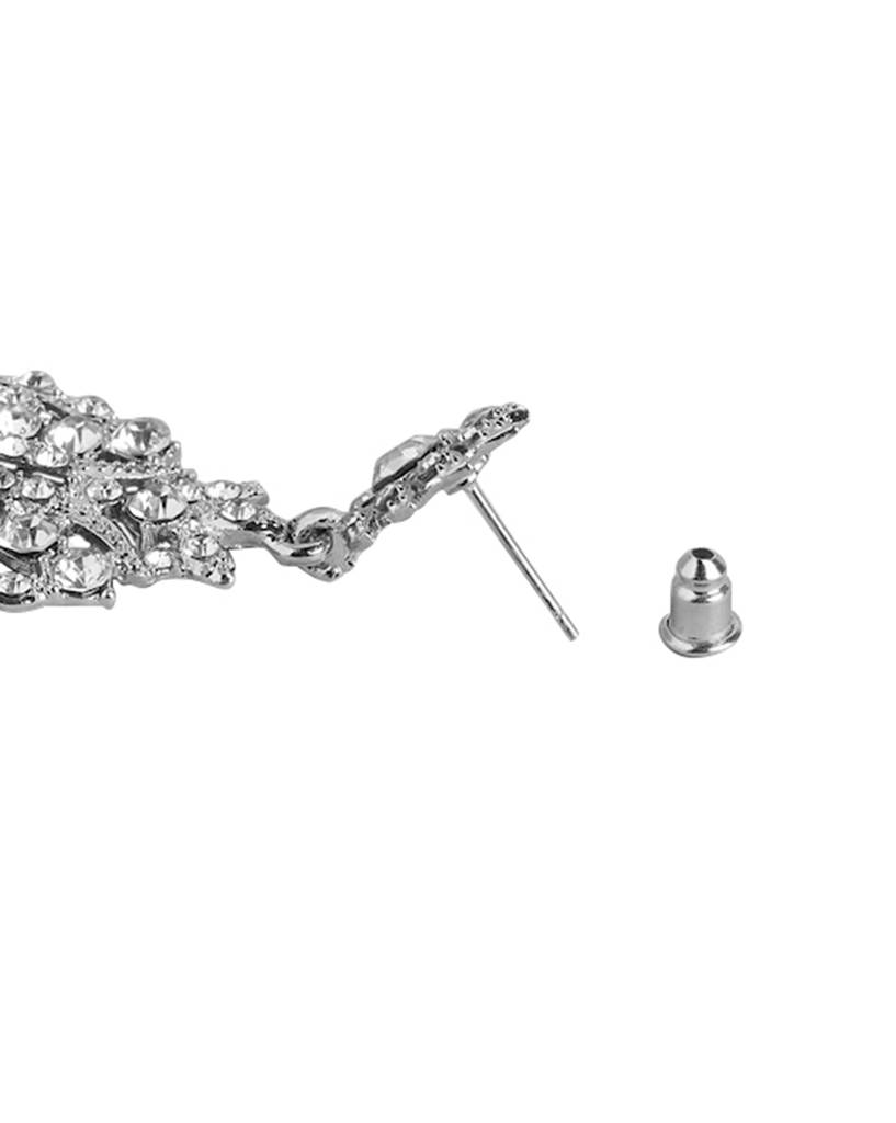 Rhodium-Plated Cz Studded Teardrop Shaped Drop Earrings : FJE4404