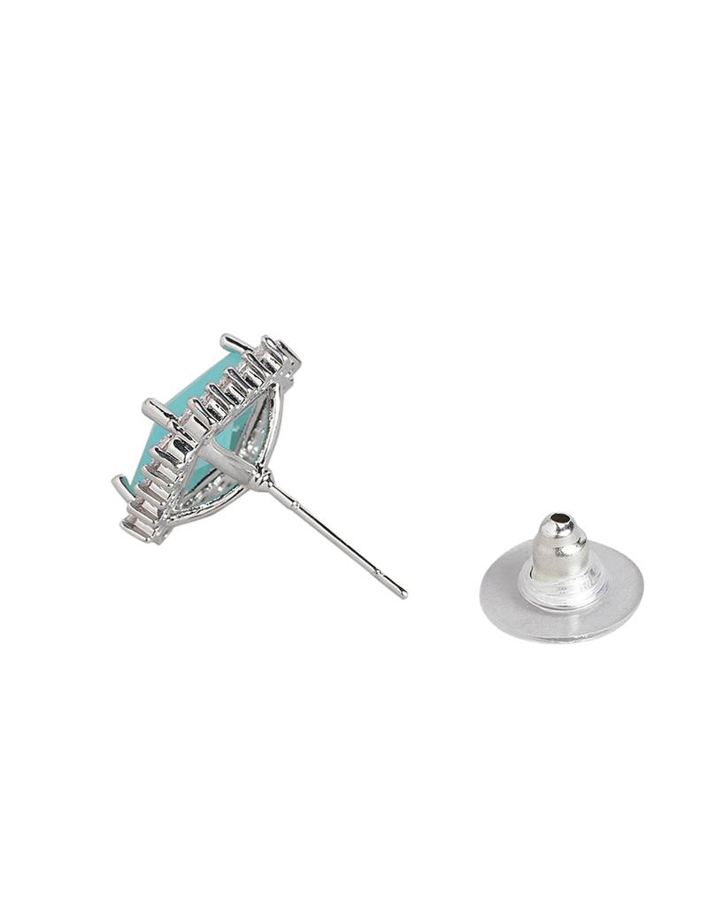 Carlton London Women Rhodium-Plated Turquoise Stone Studs Earrings : FJE4409