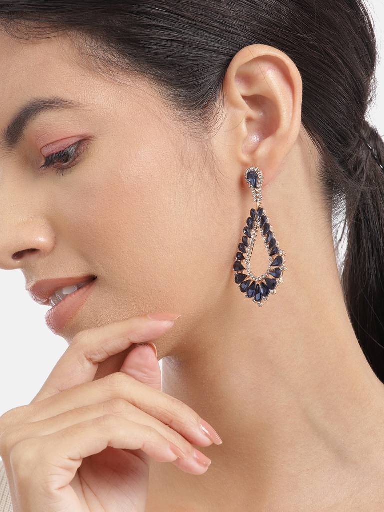 Women Rose Gold-Plated Saphire-Studded Drop Earrings : FJE4418