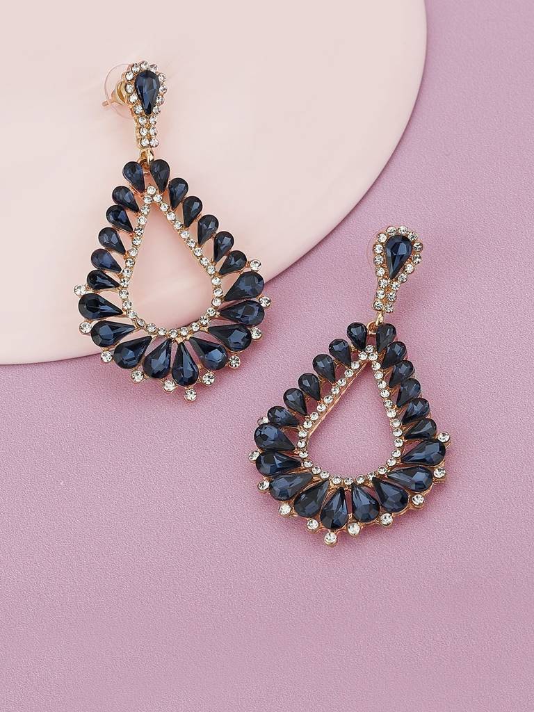 Women Rose Gold-Plated Saphire-Studded Drop Earrings : FJE4418