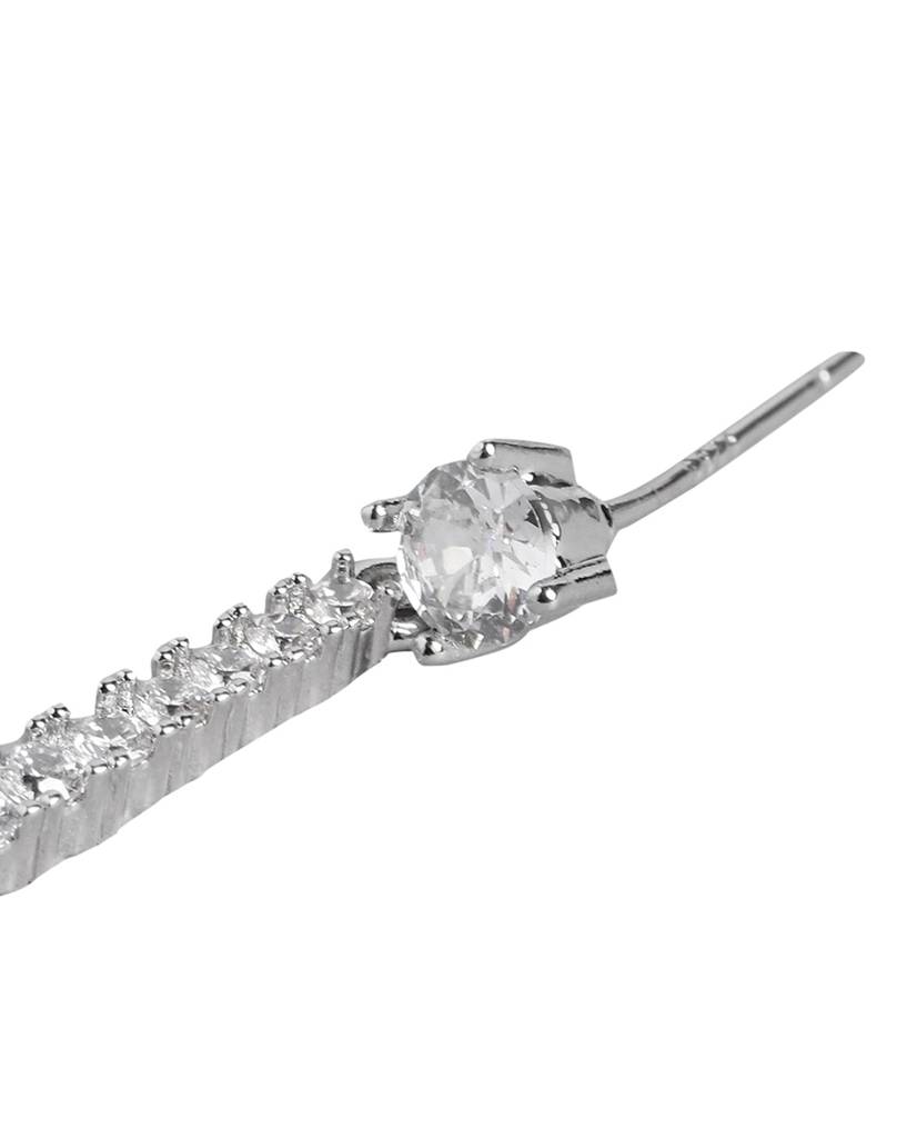 Women Rhodium-Plated Cz-Studded Drop Earrings : FJE4419