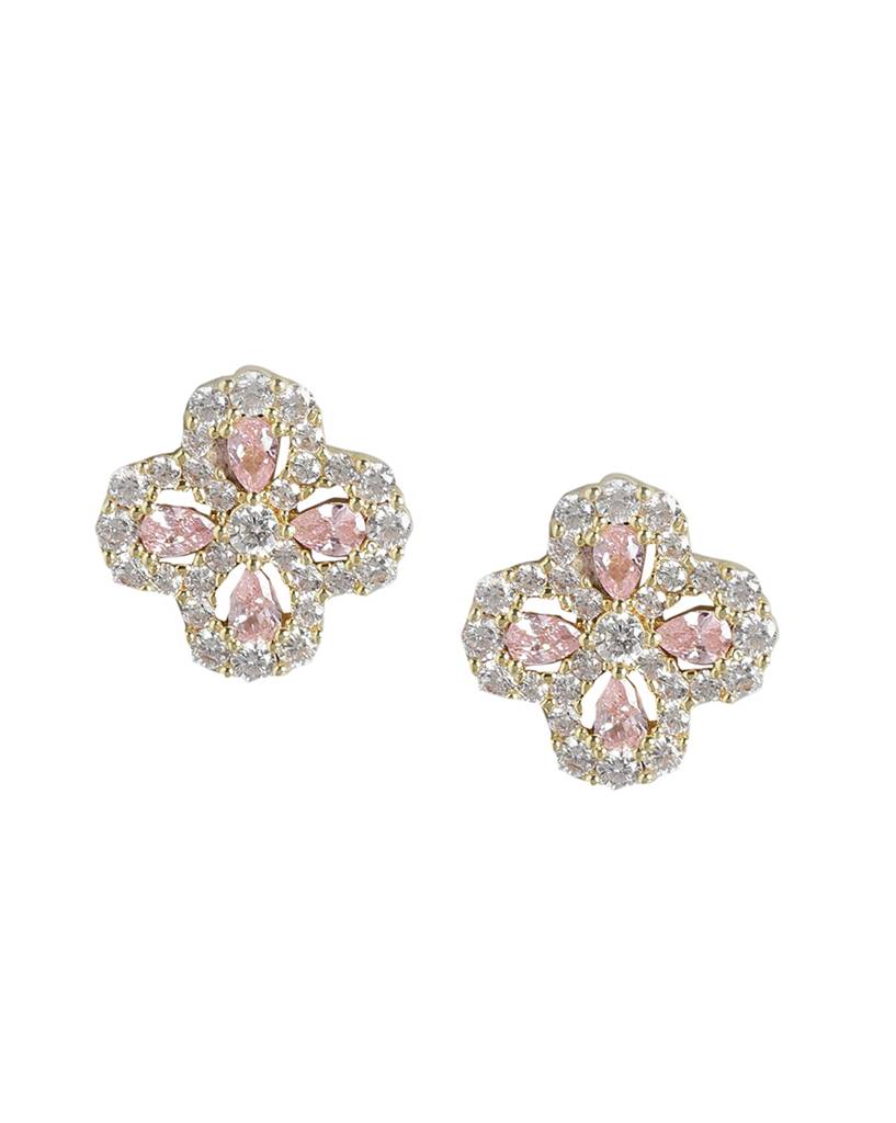 Carlton London Women Gold-Plated Cz Studded Floral Studs Earrings : FJE4421