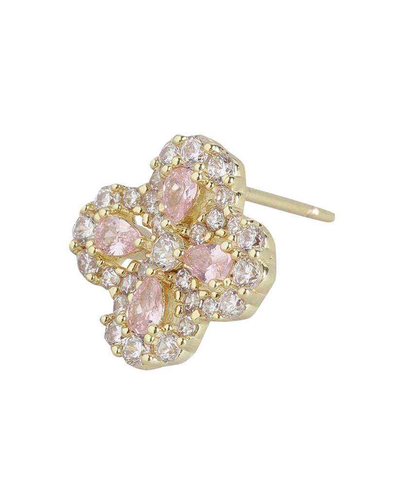Carlton London Women Gold-Plated Cz Studded Floral Studs Earrings : FJE4421