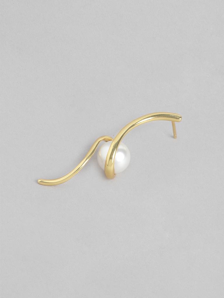 Women Gold-Plated Pearl-Studded Drop Earrings : FJE4427