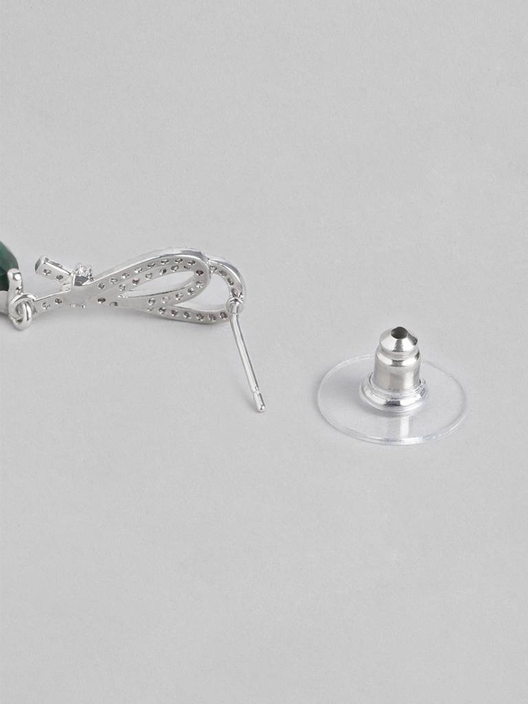 Women Rhodium-Plated Cz-Studded Teardrop Shaped Drop Earrings : FJE4431