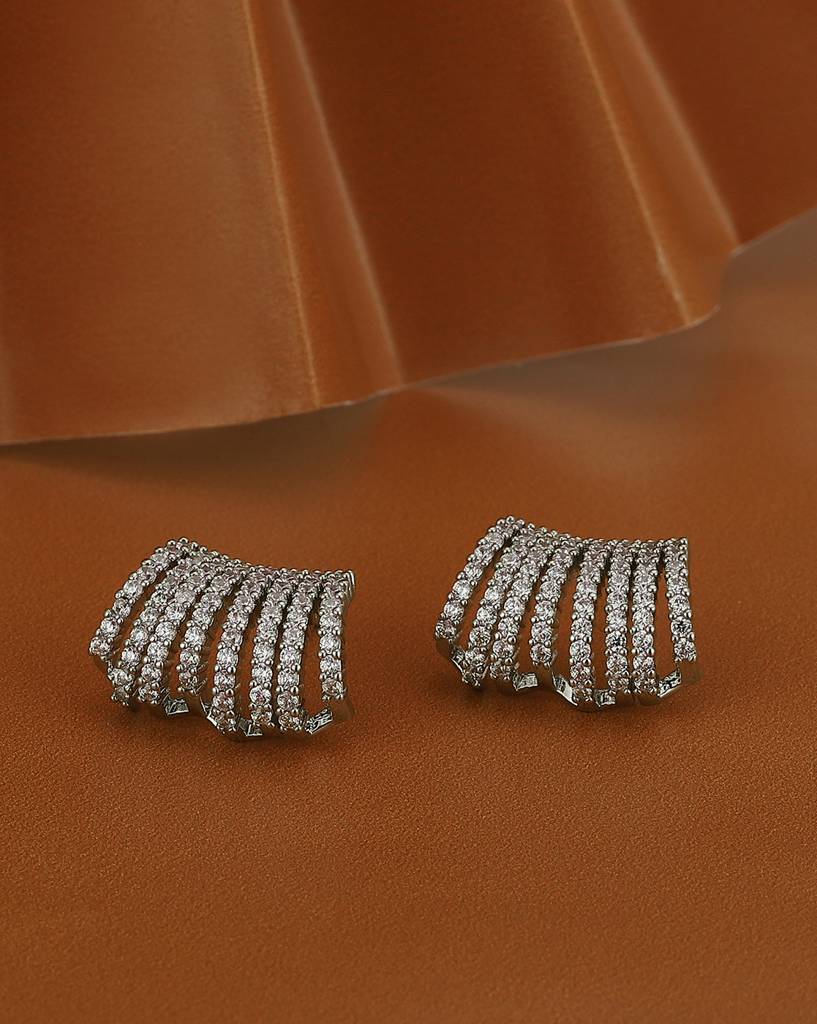 Premium Rhodium-Plated Cz Contemporary Studs : FJE4433