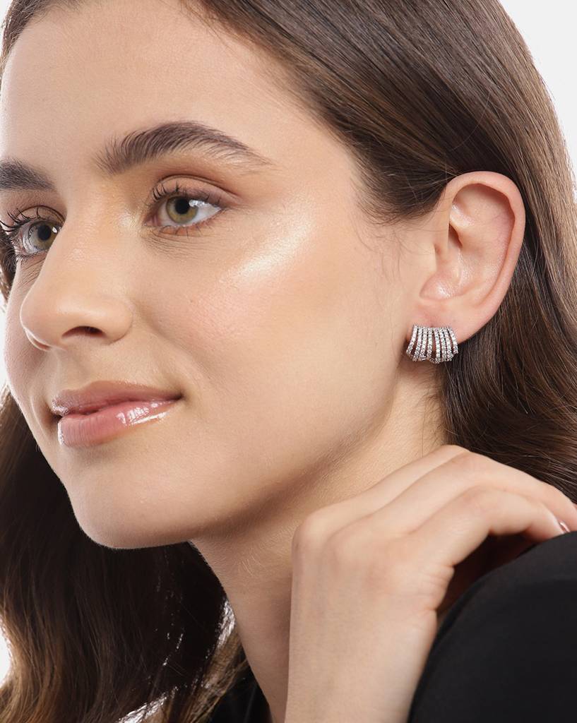 Premium Rhodium-Plated Cz Contemporary Studs : FJE4433