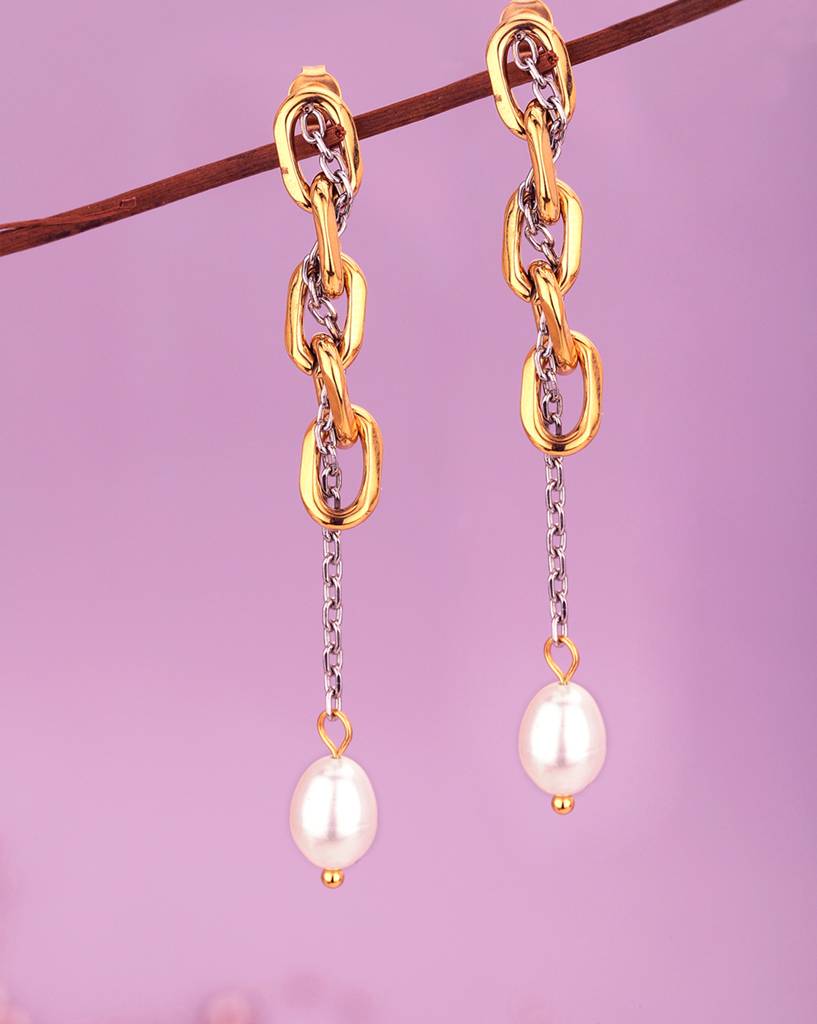 Carlton London Gold-Plated Pearl Studded Drop Earrings : FJE4435