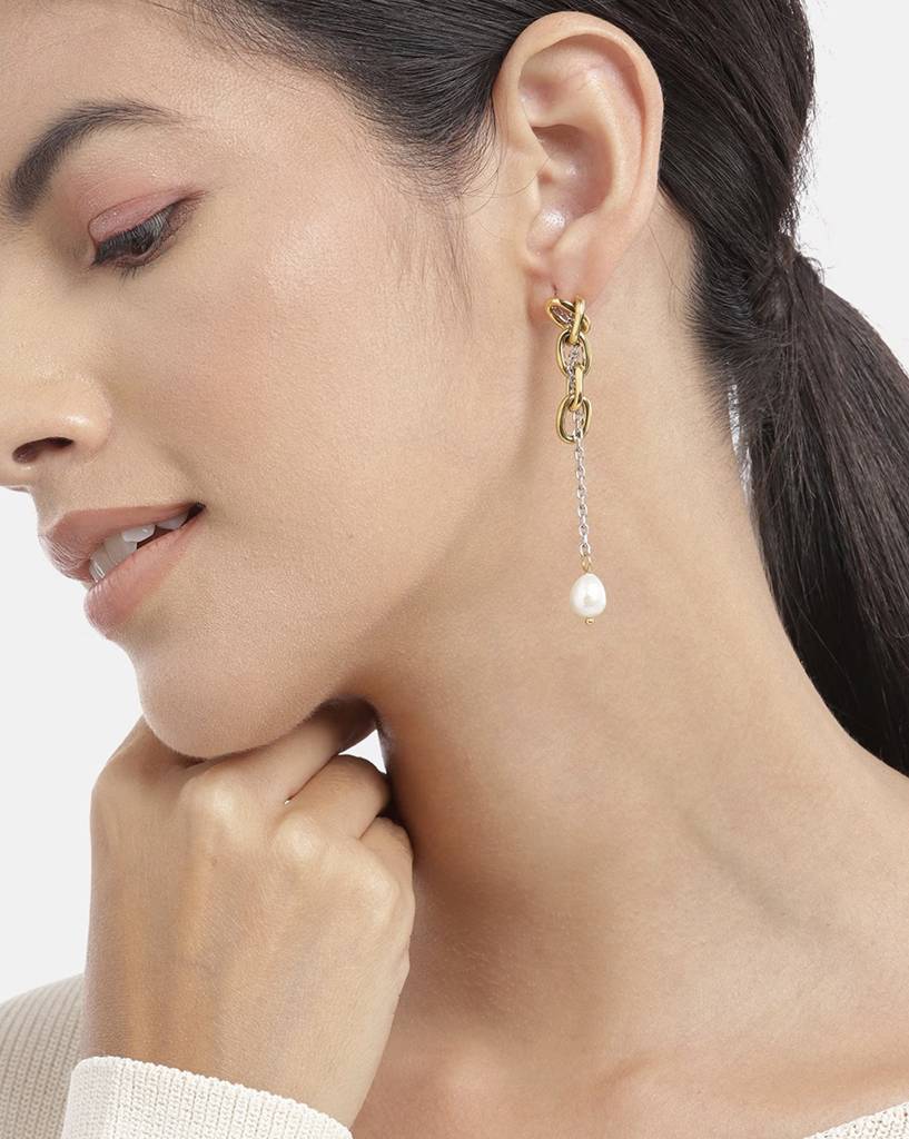 Carlton London Gold-Plated Pearl Studded Drop Earrings : FJE4435