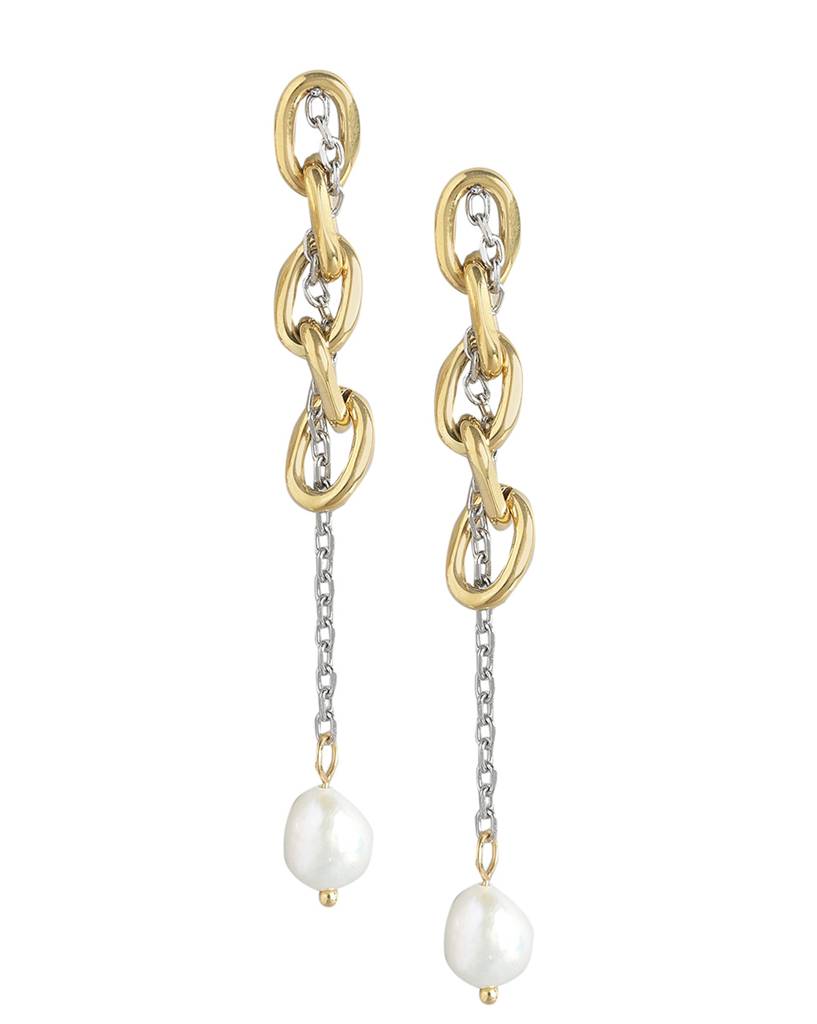 Carlton London Gold-Plated Pearl Studded Drop Earrings : FJE4435